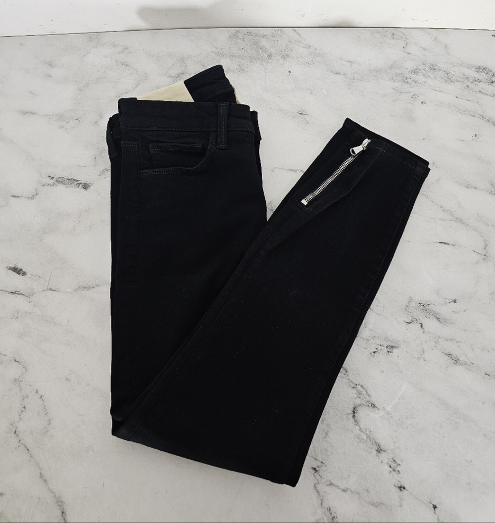 L'agence Emmanuelle Mid Rise Cropped Zipper Moto Y2K Black Skinny Jeans 25 NWT - Picture 4 of 9